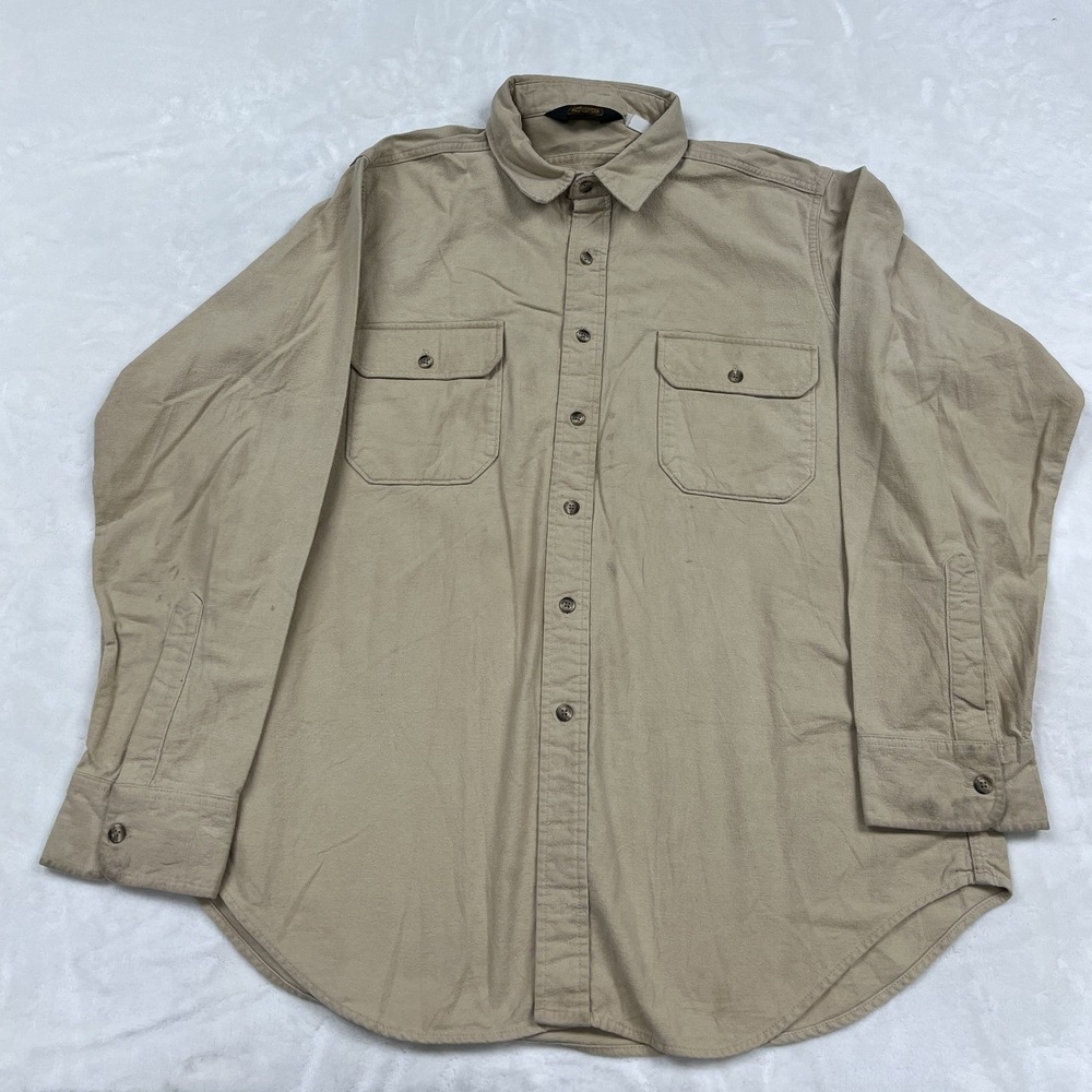 woolrich Button Down Shirt Mens XL Tan Khaki Long Sleeve Cotton Twill Utility